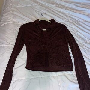 Brown long sleeve cropped tank button up